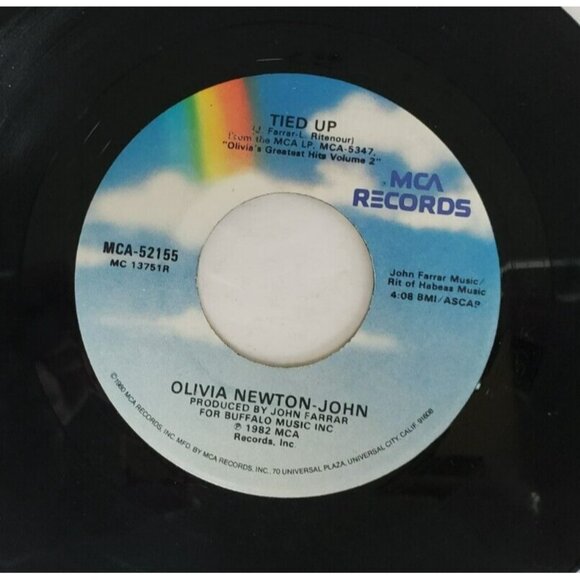 Record 45 RPM Vinyl Olivia Newton John- Silvery Rain/ Tied Up VINTAGE 1982 - Picture 4 of 4